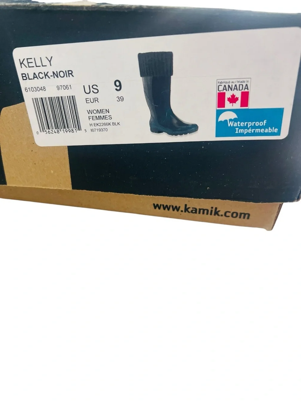 Kamik Kelly Waterproof Rain Boots Women’s Size 9 Black Mid-Calf Rubber Knit Cuff